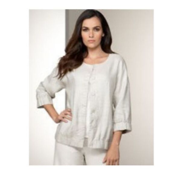EILEEN FISHER Natural Twinkle Linen Woven Round Ne - Picture 1 of 7